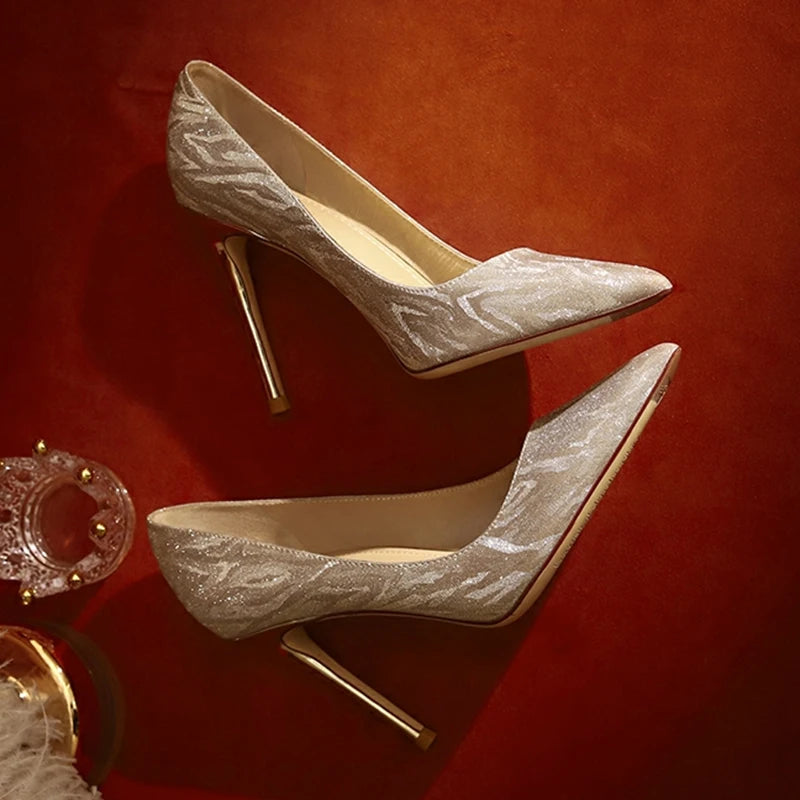 Luxury Gold Silver Women Pumps Shoes Spring Pointed Toe High Heels Party Wedding Shoes Woman Stiletto Heels Designer Shoes