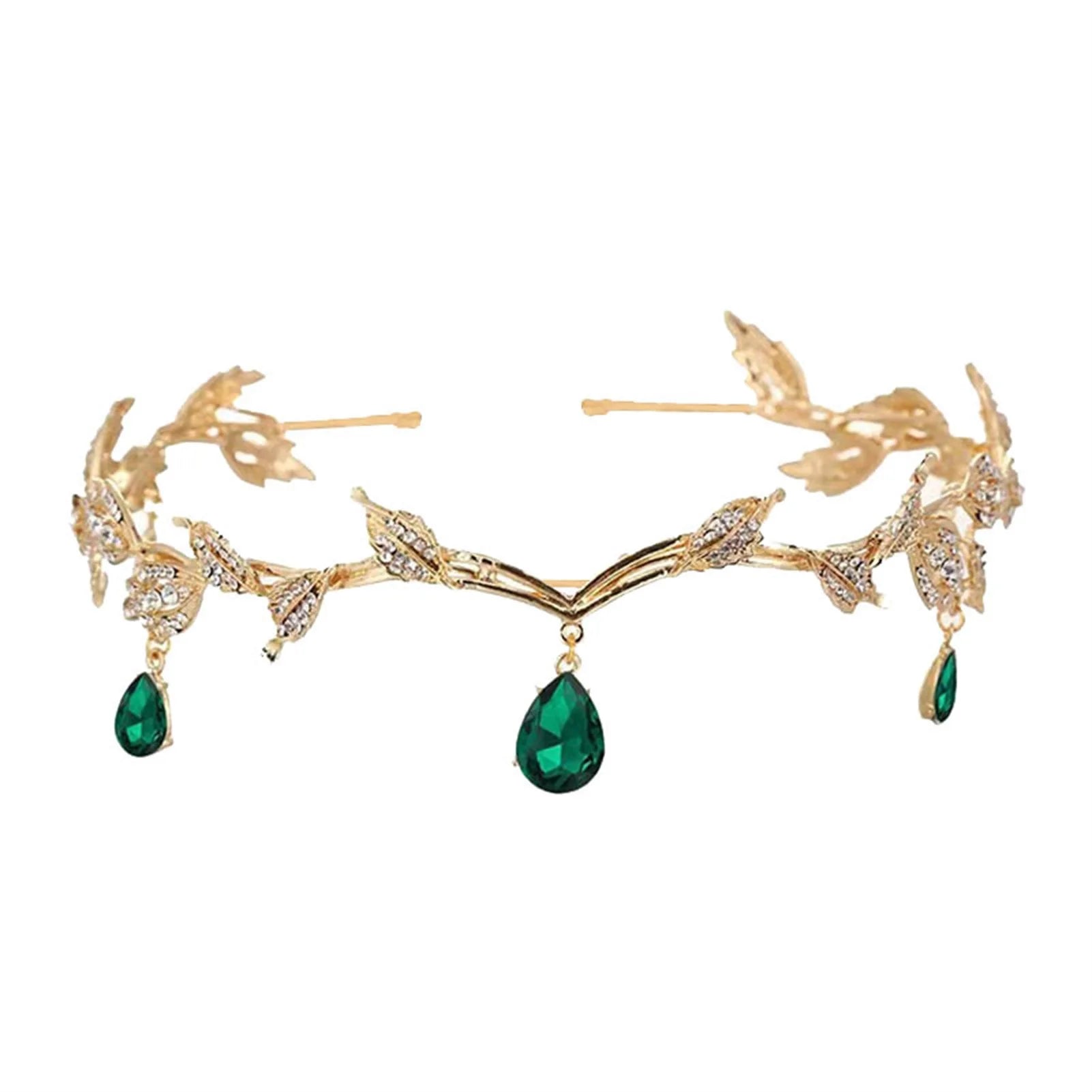 Bridal Crystals Tiara Crown Leaf Alloy Bridal Crown for Women Princess Headband Retro Rhinestone Hair Accessories