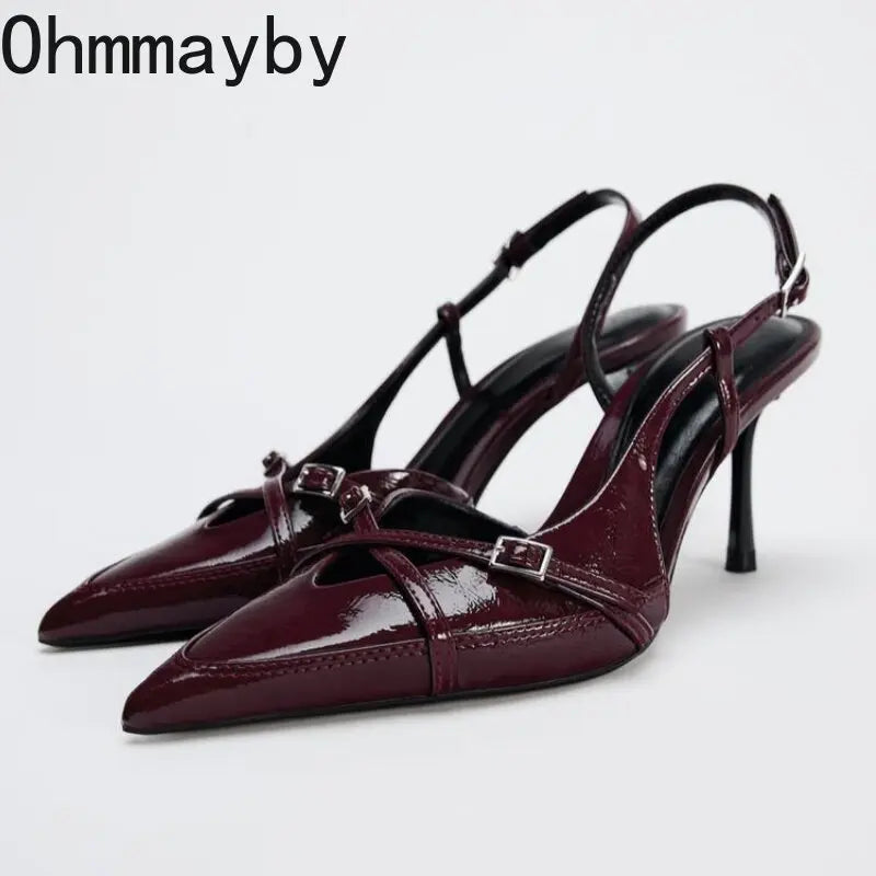 Luxury Summer Pointed Toe Women Sandals Concise Slingback Party Dress Mules Shoes Sexy High Heels Banquet Striptease Sandals