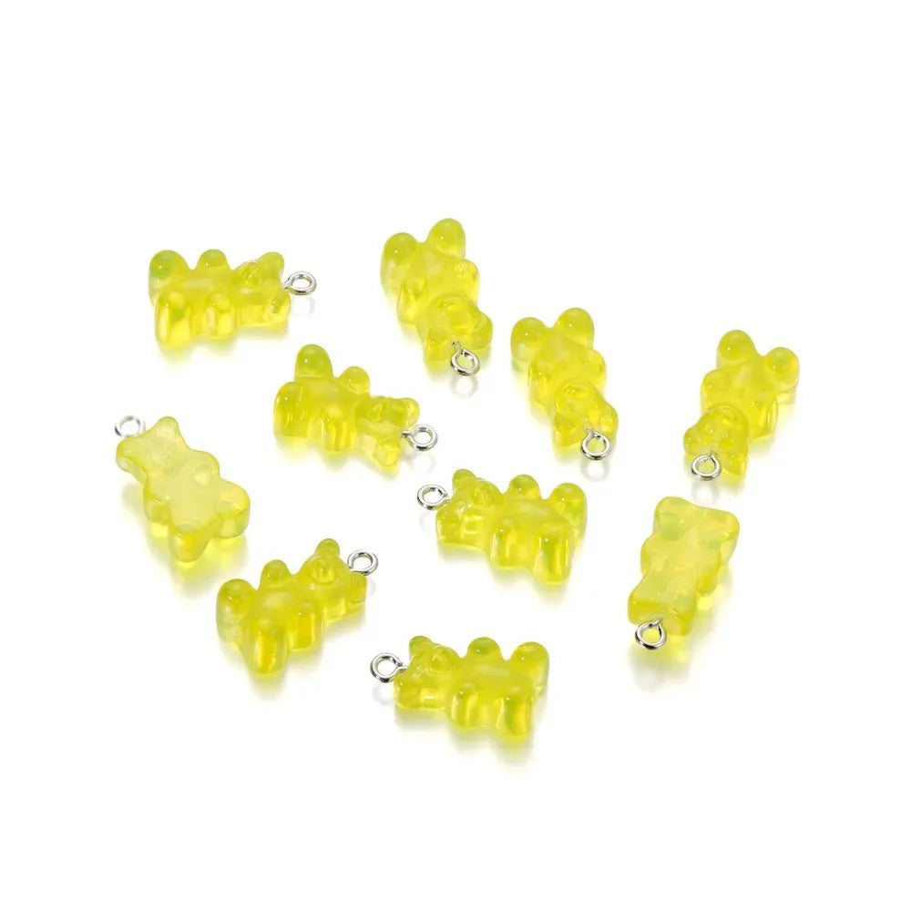 20Pcs 6 Color Colorful Bear Charms Resin Cabochons Glitter Gummy Candy Necklace Keychain Pendant DIY Making Accessories New