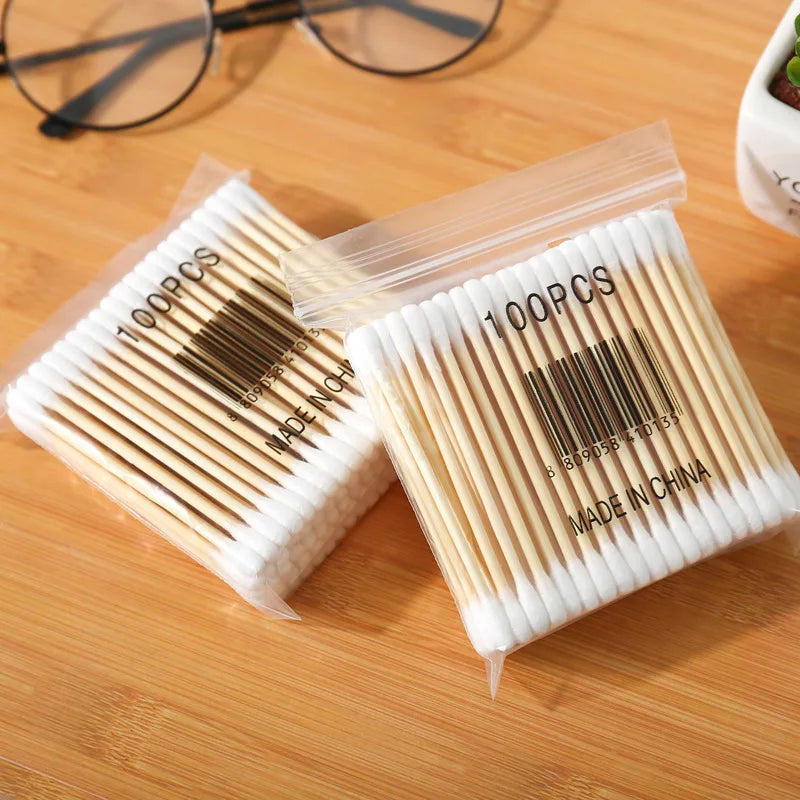 Double Head Wood Cotton Swab Women Makeup Lipstik Cotton Buds Tip Sticks Nose Ear Cleaning Health Care Tools  bastoncillos oidos