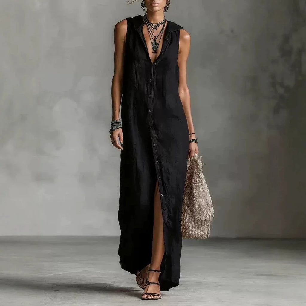 Women Dresses 2026 New summer solid color button open stitch sleeveless long dresses women's clothing vestidoes