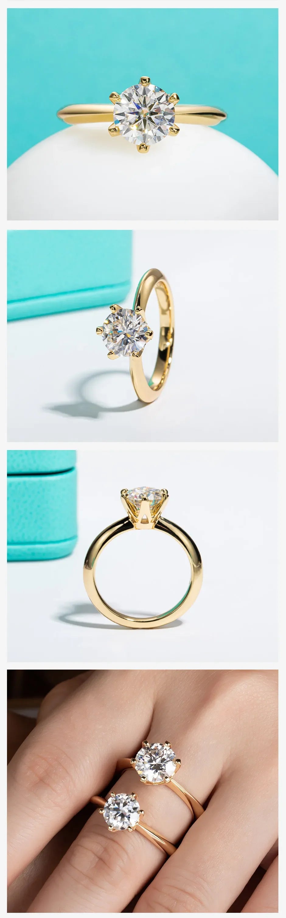 Yellow Gold Ring 3ct D Color Moissanite Engagement Rings For Women GRA Cer Customs Jewelry Wholesale