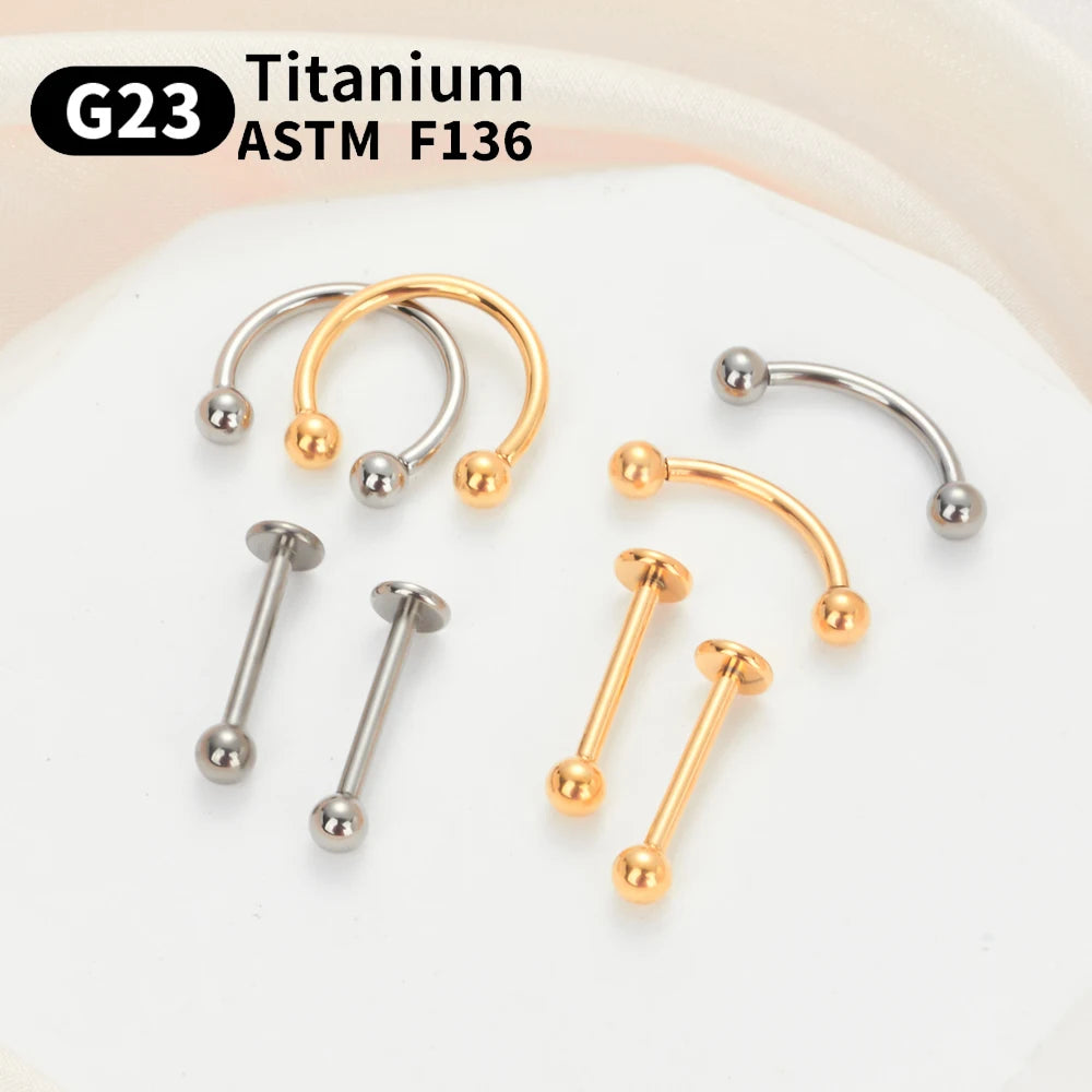 Wholesale 10PCS Eyebrow Piercing Jewelry Labret Lip Stud G23 Titanium Septum Piercing Nose Ring C rod Body Jewelry For Women