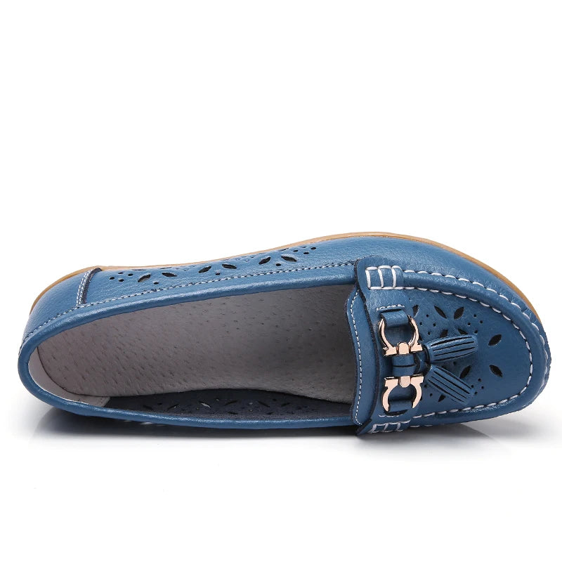 Women Wedge Flats Genuine Leather Slip On Loafers Moccasins Casual Shoes Luxury Brand Designs Big Size 41 42 43