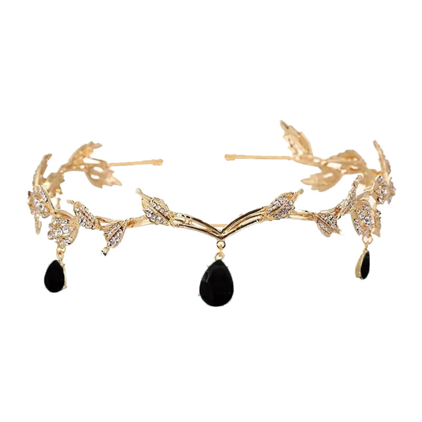 Bridal Crystals Tiara Crown Leaf Alloy Bridal Crown for Women Princess Headband Retro Rhinestone Hair Accessories