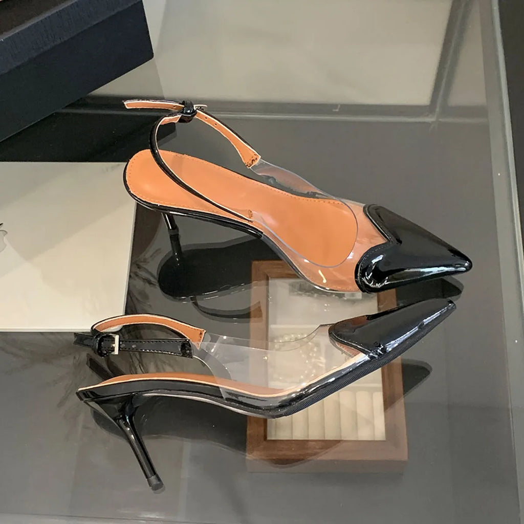 Heart Shaped Women Pumps Elegant Pointed toe Transparent PVC Slingbacks Stiletto High heels Party Shoes