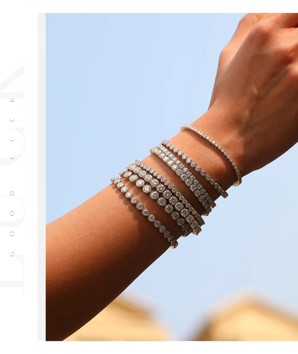 MODIAN D VVS1 Round Moissanite Tennis Bracelet 3mm/4mm/5mm 925 Sterling Silver Tennis Stackable Bracelets for Women Men Jewelry