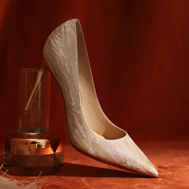 Luxury Gold Silver Women Pumps Shoes Spring Pointed Toe High Heels Party Wedding Shoes Woman Stiletto Heels Designer Shoes