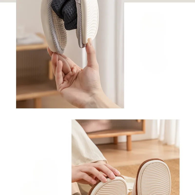 Home Linen Slippers Women's Four Season Sweat Absorbing Cotton Linen Cloth Slippers Cute and Casual PVC Toe Slippers Sandals