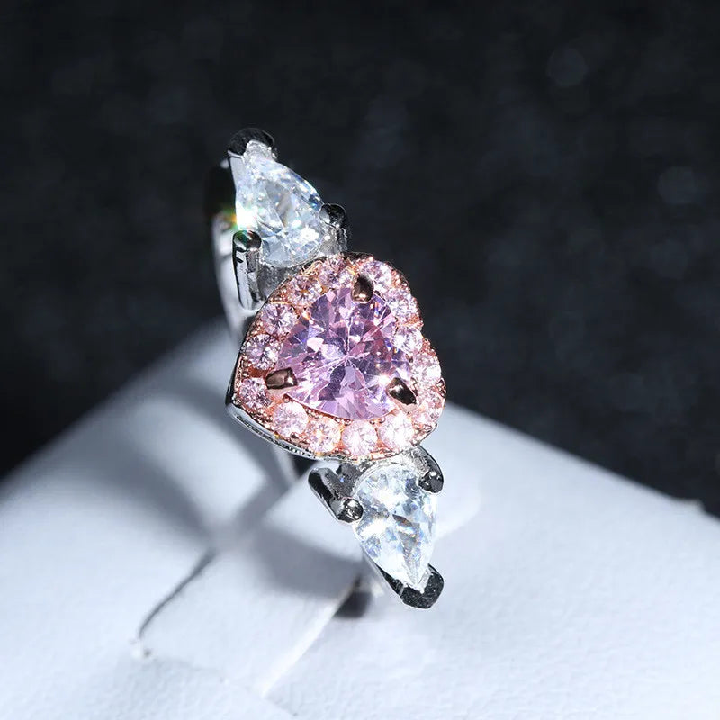 CC Rings For Women Princess Propose Marriage Pink Heart Cubic Zirconia Ring Romantic Engagement Wedding Jewelry Bijoux CC917
