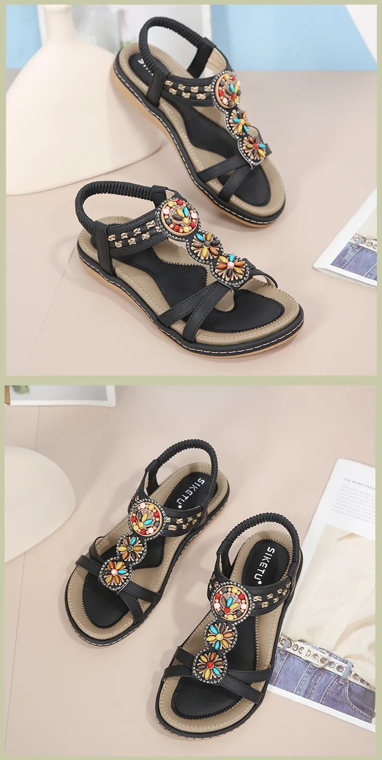 Women's New Summer Bohemian Style Non-slip Flat Sandals Woman Plus Size Soft Bottom Beach Sandals Lady Casual Shoes 36-42