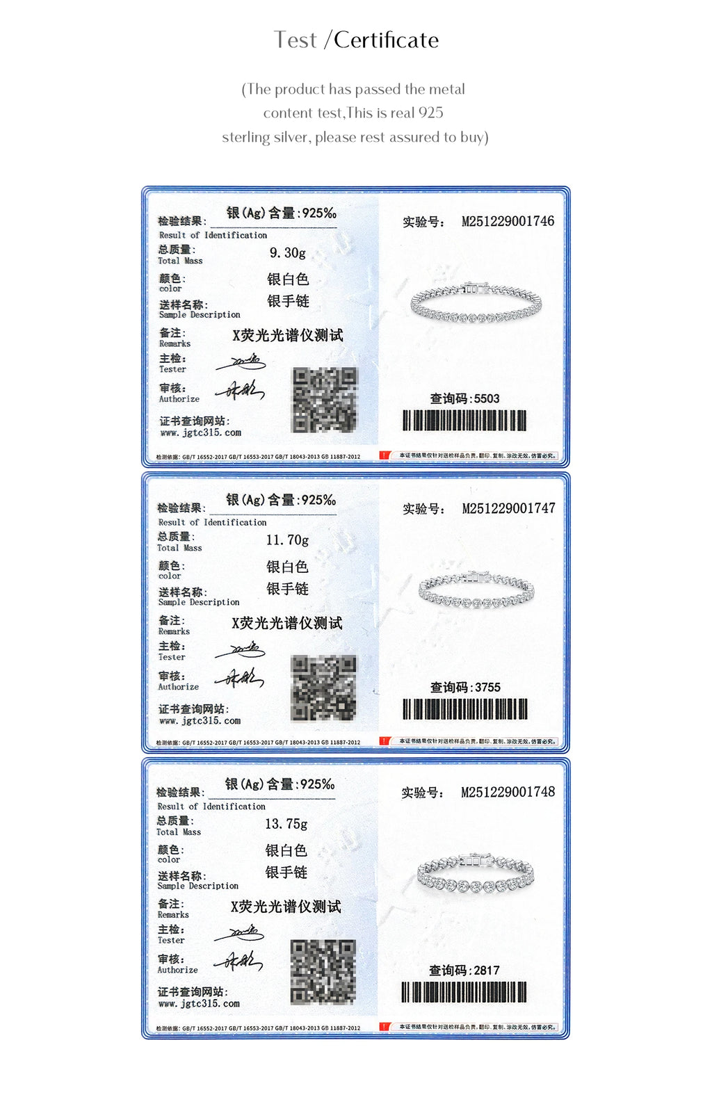 MODIAN D VVS1 Round Moissanite Tennis Bracelet 3mm/4mm/5mm 925 Sterling Silver Tennis Stackable Bracelets for Women Men Jewelry
