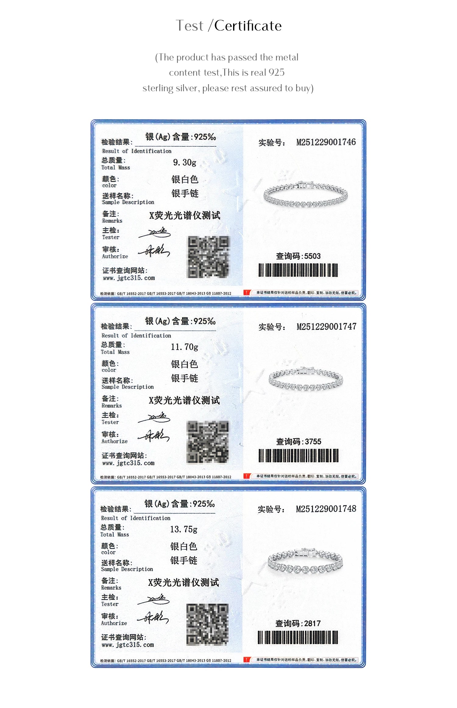 MODIAN D VVS1 Round Moissanite Tennis Bracelet 3mm/4mm/5mm 925 Sterling Silver Tennis Stackable Bracelets for Women Men Jewelry