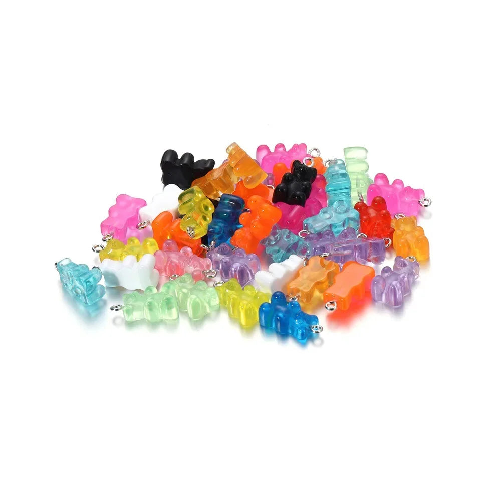 20Pcs 6 Color Colorful Bear Charms Resin Cabochons Glitter Gummy Candy Necklace Keychain Pendant DIY Making Accessories New