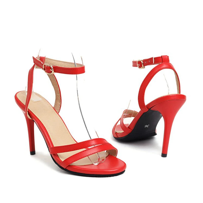 REAVE CAT Elegant Sandals Ankle Buckle Strap Narrow Open Toe 9.5cm Stiletto Heel Shoes US19 Black White A4245