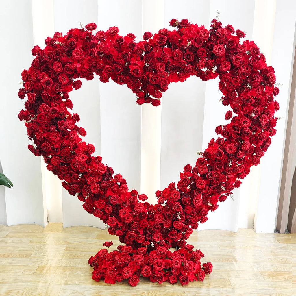 200CM Wholesale Artificial Silk Flower Red White Arched Heart Shaped Wedding Arched Rose Heart Shaped Arched Flower Background