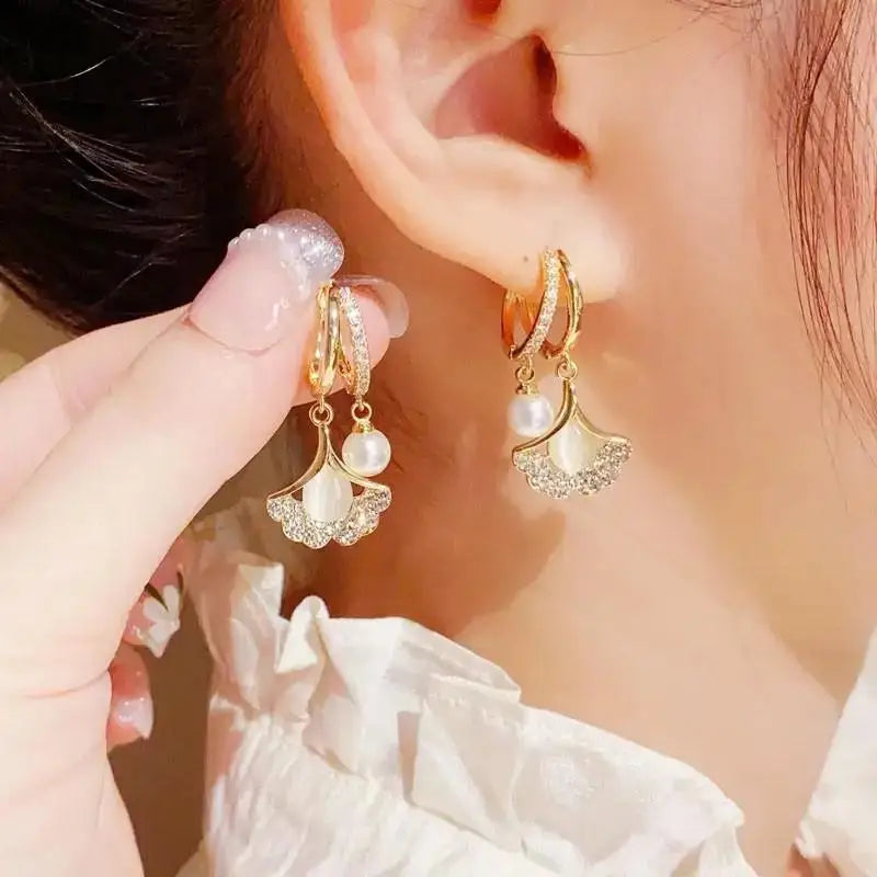 925 Silver Needle Korean Fashion Crystal Pearl Drop Earrings For Women Jewelry 2026 Trending New Luxury Zircon Women's Earrings