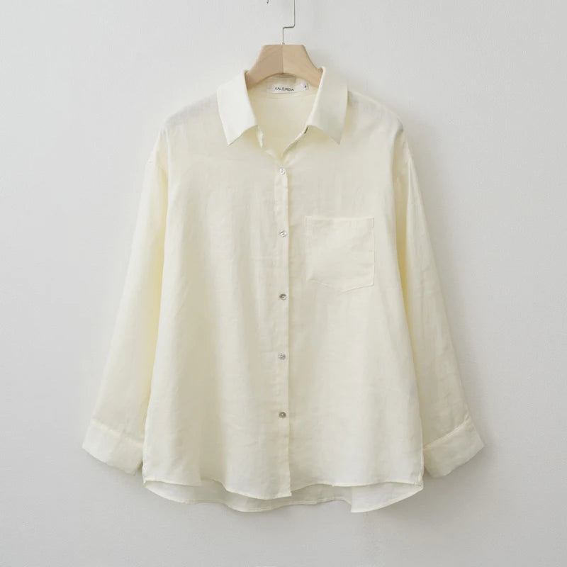 2025 Summer Autumn Long sleeve Linen oversized blouse Basic Shirt