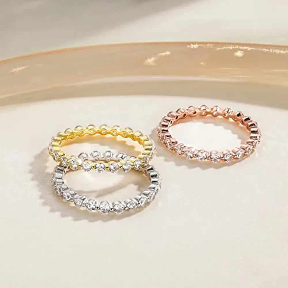 Trumium 100% 925 Sterling Silve Ring Simple Zircon Stackable Round CZ Finger Rings For Women Party Wedding  Fine Jewelry