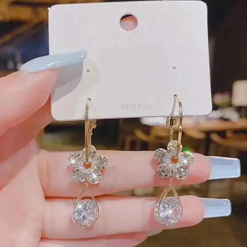 925 Silver Needle Korean Fashion Crystal Pearl Drop Earrings For Women Jewelry 2026 Trending New Luxury Zircon Women's Earrings