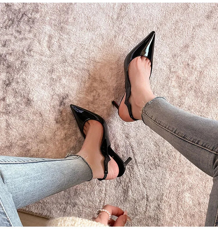 Sexy Brand Pointed Toe Thin High Heels Women Hollow Elegant Office Shoes Patent Leather Classic Designer Sandals Women Pumps