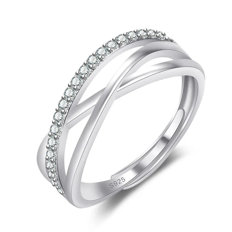 New 925 Silver Ring 5A Zircon Interwoven for Women Sterling-Silver Wedding Luxury Jewelry Engagement Charm Party Fashion Ring