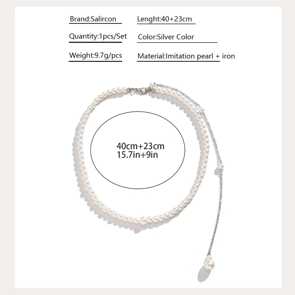 Vintage Elegant Simulated Pearls Clavicle Choker Necklace Women Long Chain Tassel Pendant Wedding Jewelry Bikini Chest Chain