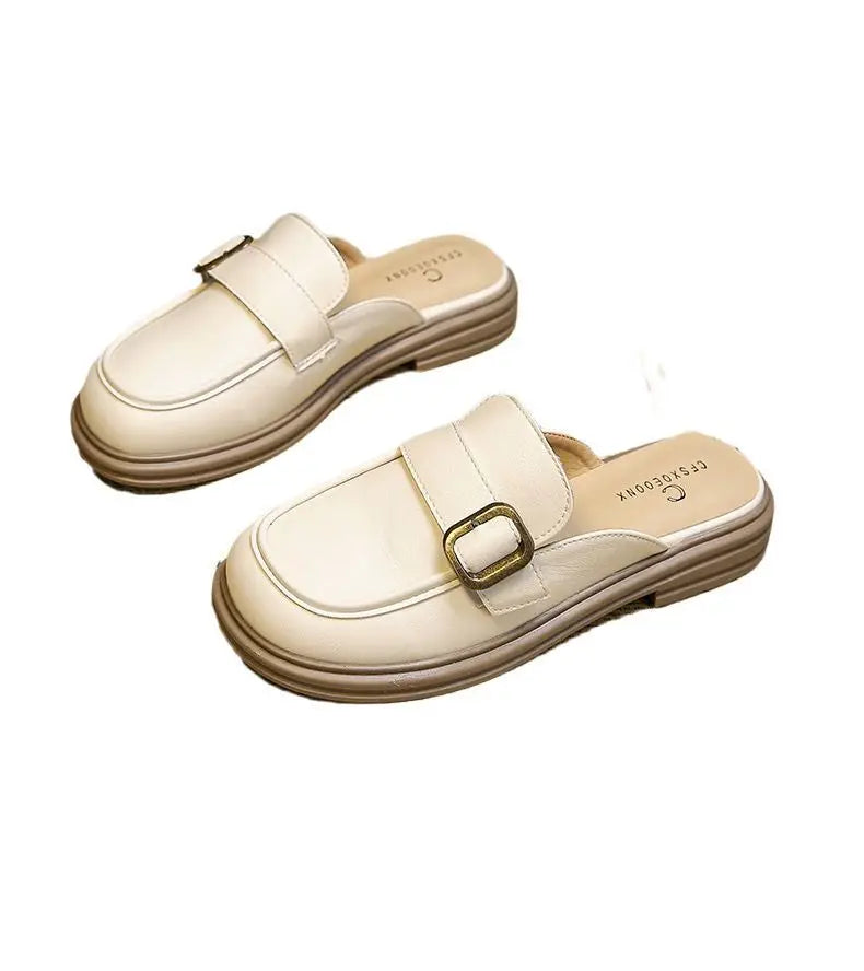 Leather Women's Slippers And Ladies Sandals Round Toe Mules Shoes Black Slides On Promotion Youthful Emo Sale Easy Wears Eva 39