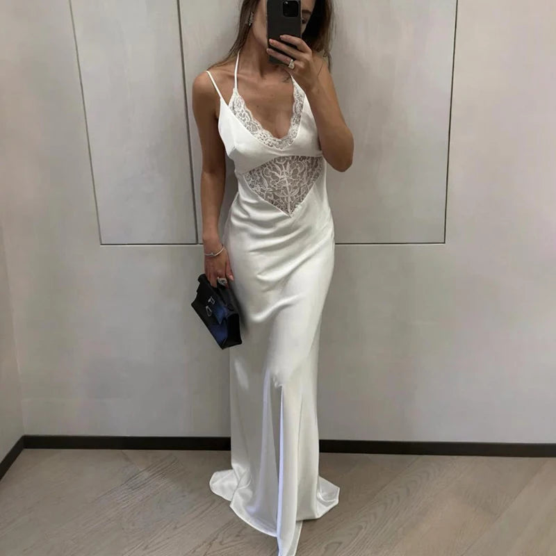 Tornova Lace Sling High Waist Dress Women's Hollow Sexy Backless Maxi Dress Black Evening Party Outfits Fashion Slim Office Lady