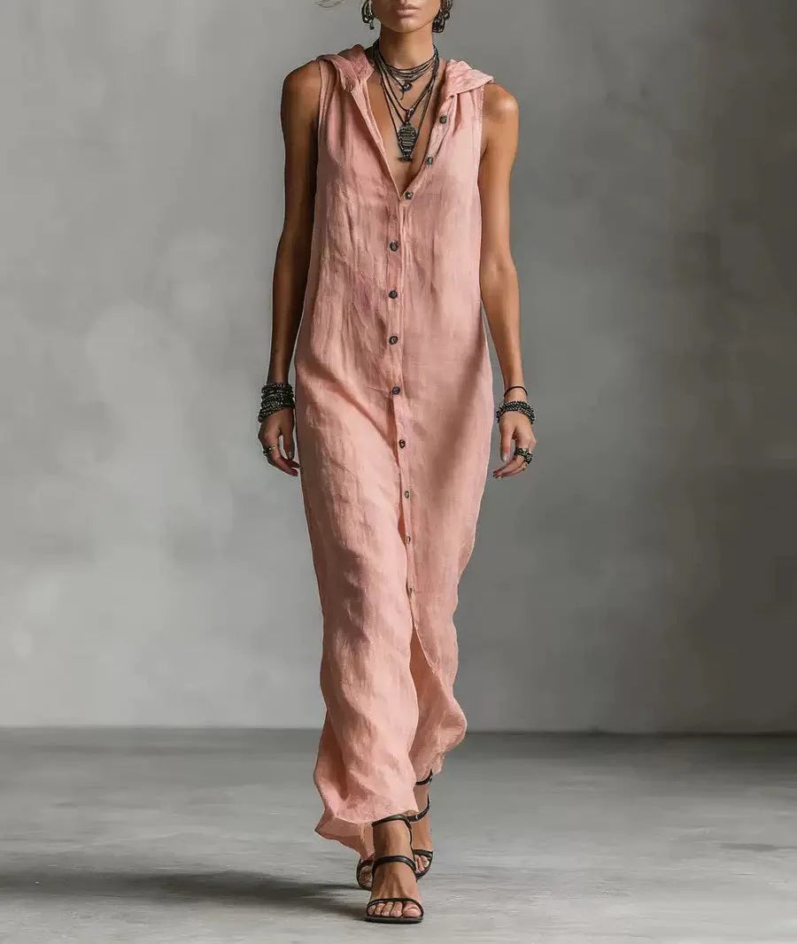 Women Dresses 2026 New summer solid color button open stitch sleeveless long dresses women's clothing vestidoes