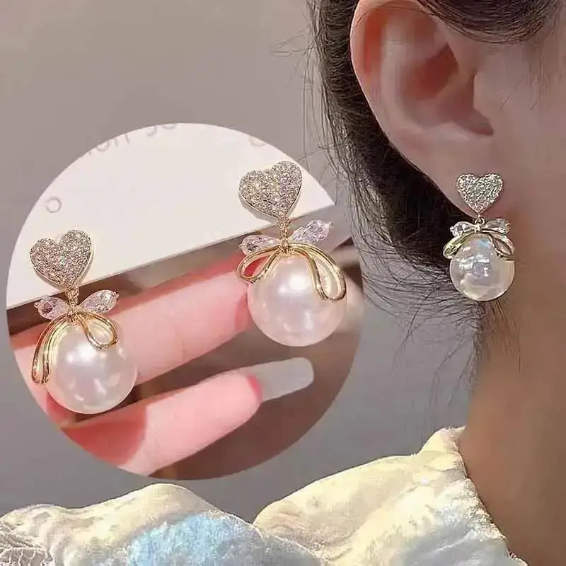 925 Silver Needle Korean Fashion Crystal Pearl Drop Earrings For Women Jewelry 2026 Trending New Luxury Zircon Women's Earrings