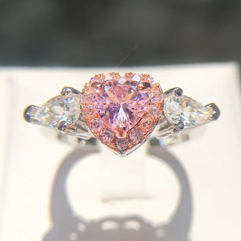 CC Rings For Women Princess Propose Marriage Pink Heart Cubic Zirconia Ring Romantic Engagement Wedding Jewelry Bijoux CC917