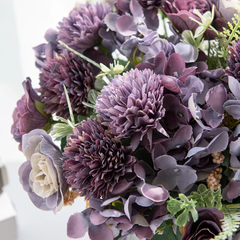 Artificial Silk Hydrangea Rose Flowers Wedding Bridal Bouquet Outdoor Yard Holiday Ornament Vase Home Room Decoration Scrapbooks