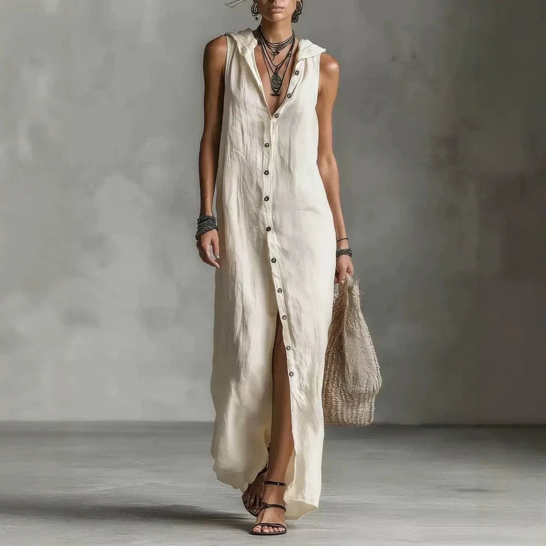 Women Dresses 2026 New summer solid color button open stitch sleeveless long dresses women's clothing vestidoes