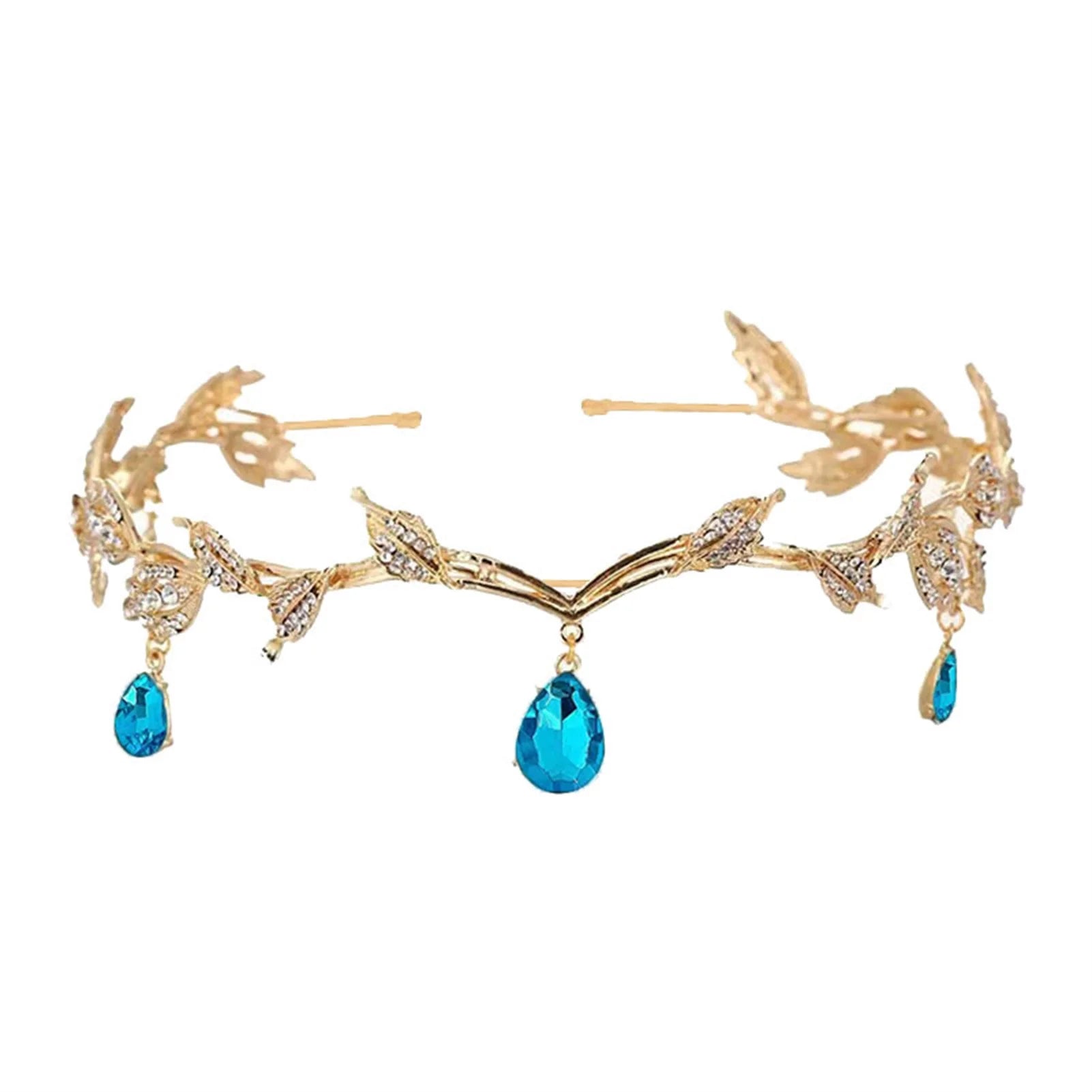 Bridal Crystals Tiara Crown Leaf Alloy Bridal Crown for Women Princess Headband Retro Rhinestone Hair Accessories