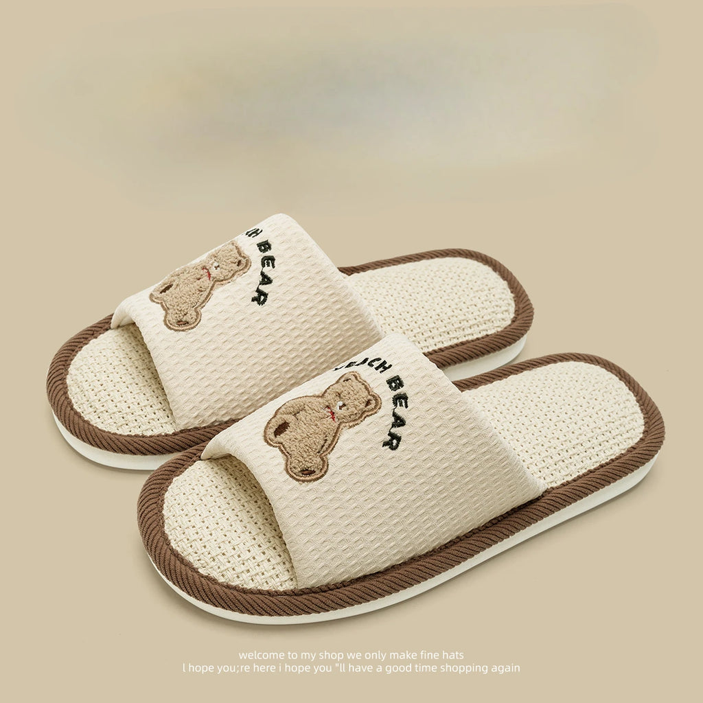Home Linen Slippers Women's Four Season Sweat Absorbing Cotton Linen Cloth Slippers Cute and Casual PVC Toe Slippers Sandals