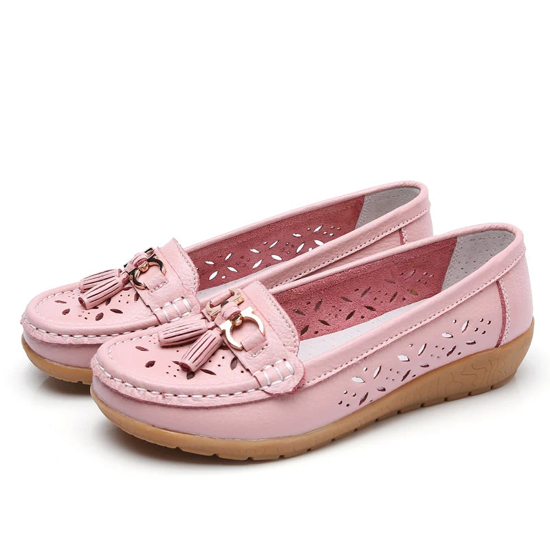 Women Wedge Flats Genuine Leather Slip On Loafers Moccasins Casual Shoes Luxury Brand Designs Big Size 41 42 43