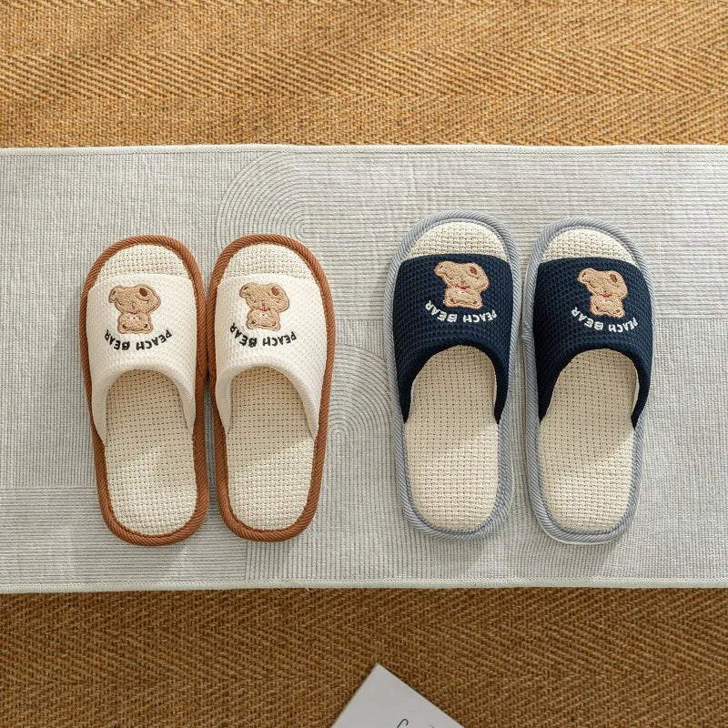 Home Linen Slippers Women's Four Season Sweat Absorbing Cotton Linen Cloth Slippers Cute and Casual PVC Toe Slippers Sandals