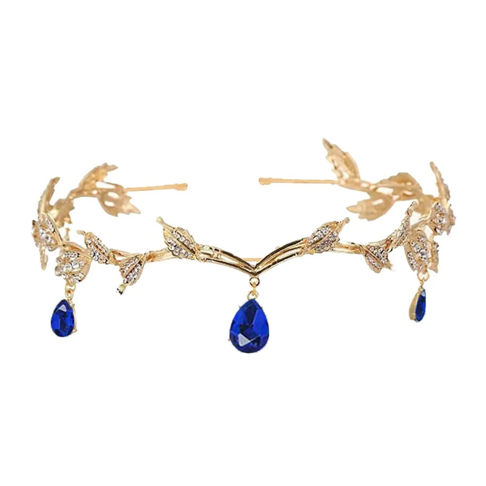 Bridal Crystals Tiara Crown Leaf Alloy Bridal Crown for Women Princess Headband Retro Rhinestone Hair Accessories