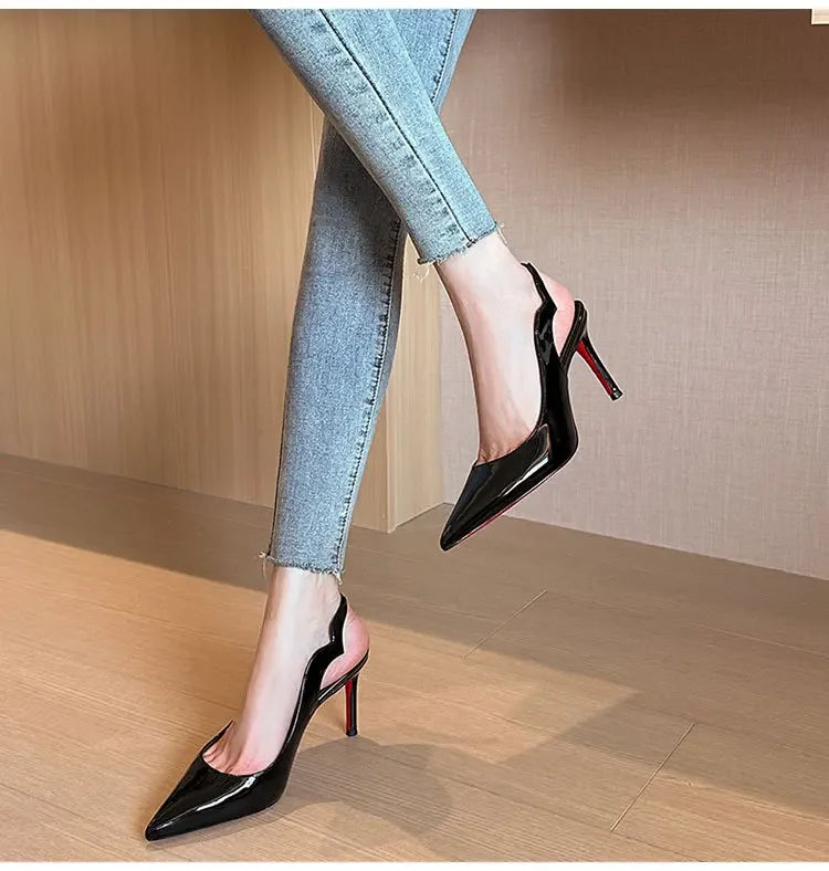 Sexy Brand Pointed Toe Thin High Heels Women Hollow Elegant Office Shoes Patent Leather Classic Designer Sandals Women Pumps