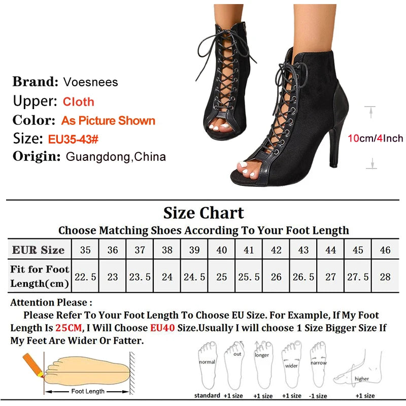 Jazz Latin Dance Boots Women's 5CM 7CM 10CM Thin High Heels 2025 New Plus Size Summer Black Lace-up Sexy Short Boots For Woman