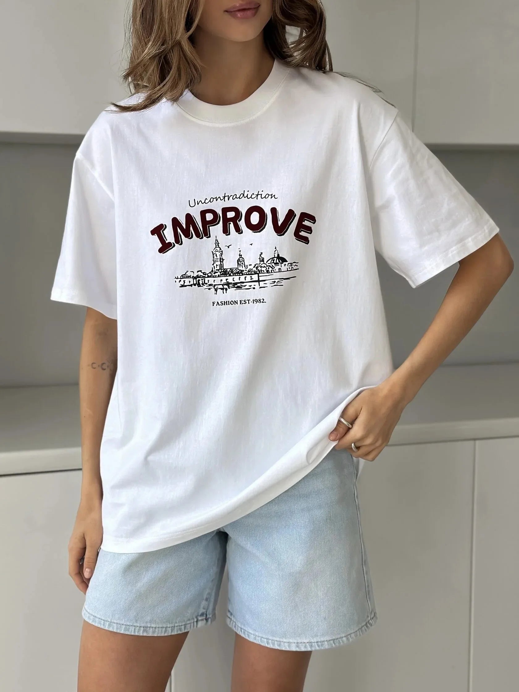 Sumuyoo 100% Cotton Women's Casual Printed T-shirt Fashionable Short-sleeve Printing T Shirts Hip Hop Loose Top