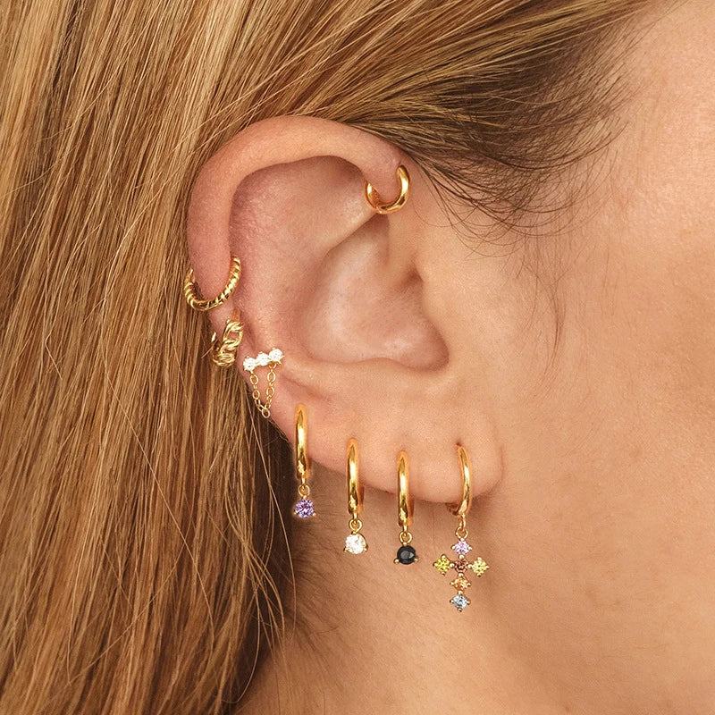 New Fashion Stainless Steel Flower Small Hoop Earrings Women Korean Crystal Zirconia Cartilage Earrings Piercing Jewelry