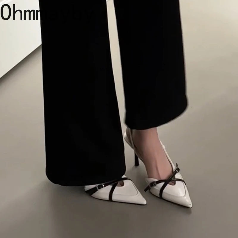 Luxury Summer Pointed Toe Women Sandals Concise Slingback Party Dress Mules Shoes Sexy High Heels Banquet Striptease Sandals