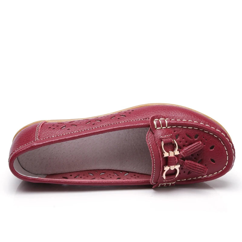 Women Wedge Flats Genuine Leather Slip On Loafers Moccasins Casual Shoes Luxury Brand Designs Big Size 41 42 43