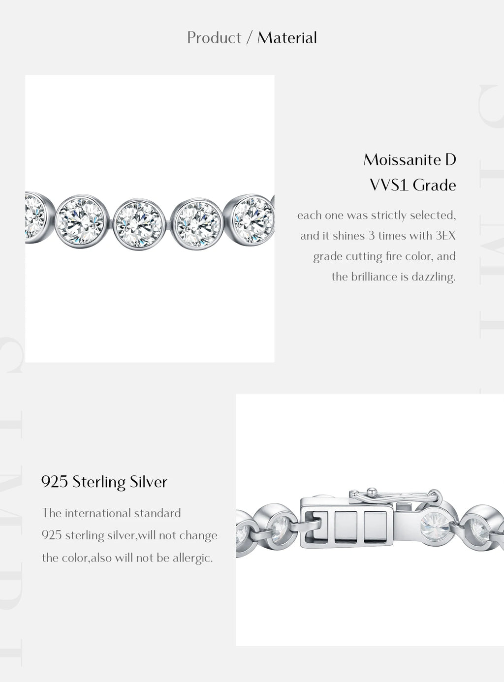 MODIAN D VVS1 Round Moissanite Tennis Bracelet 3mm/4mm/5mm 925 Sterling Silver Tennis Stackable Bracelets for Women Men Jewelry