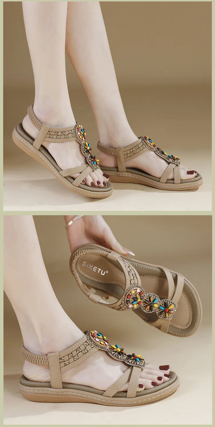 Women's New Summer Bohemian Style Non-slip Flat Sandals Woman Plus Size Soft Bottom Beach Sandals Lady Casual Shoes 36-42