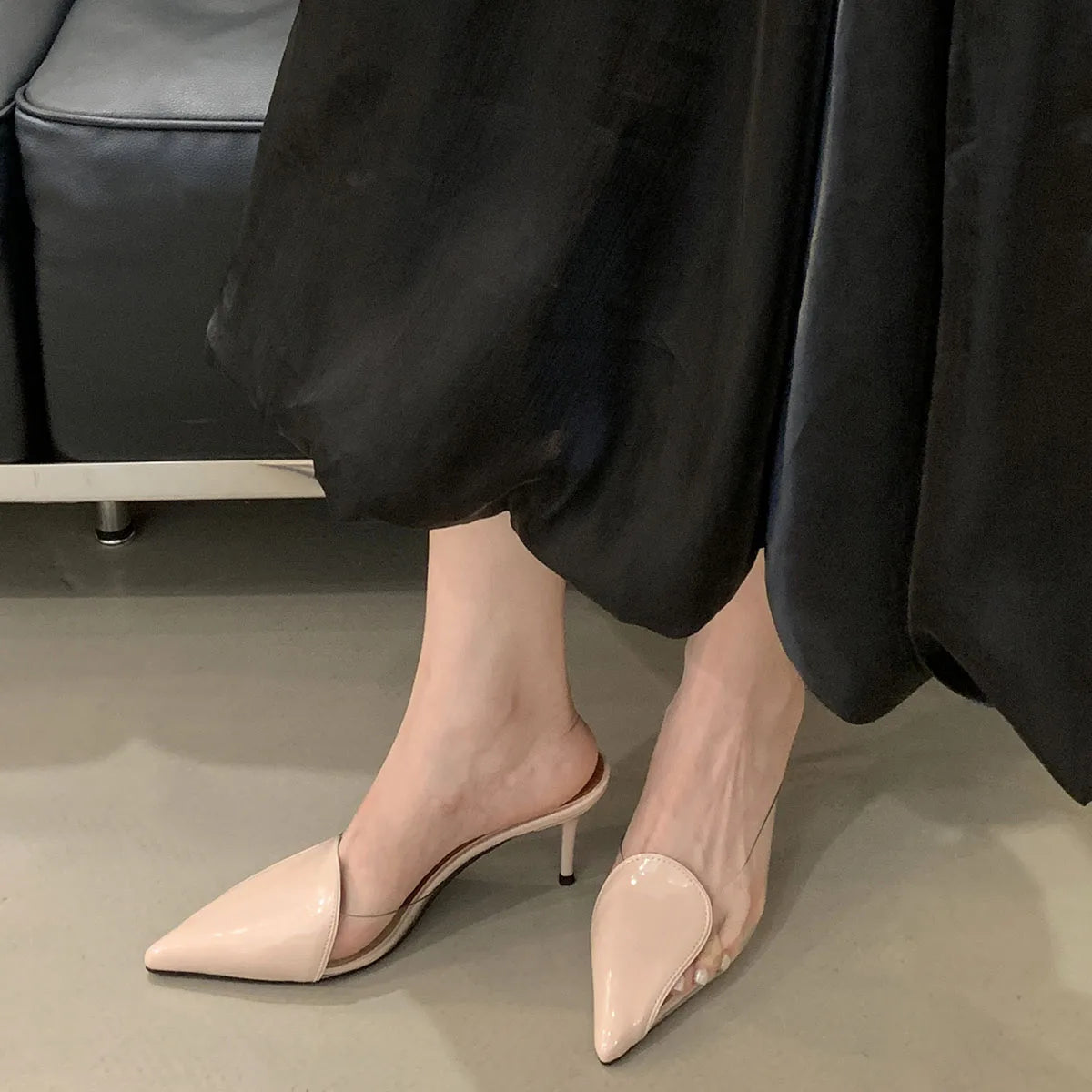 Heart Shaped Women Pumps Elegant Pointed toe Transparent PVC Slingbacks Stiletto High heels Party Shoes