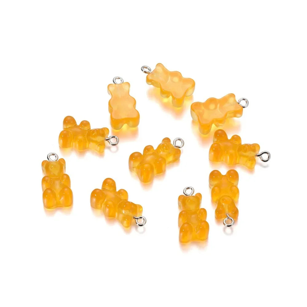 20Pcs 6 Color Colorful Bear Charms Resin Cabochons Glitter Gummy Candy Necklace Keychain Pendant DIY Making Accessories New